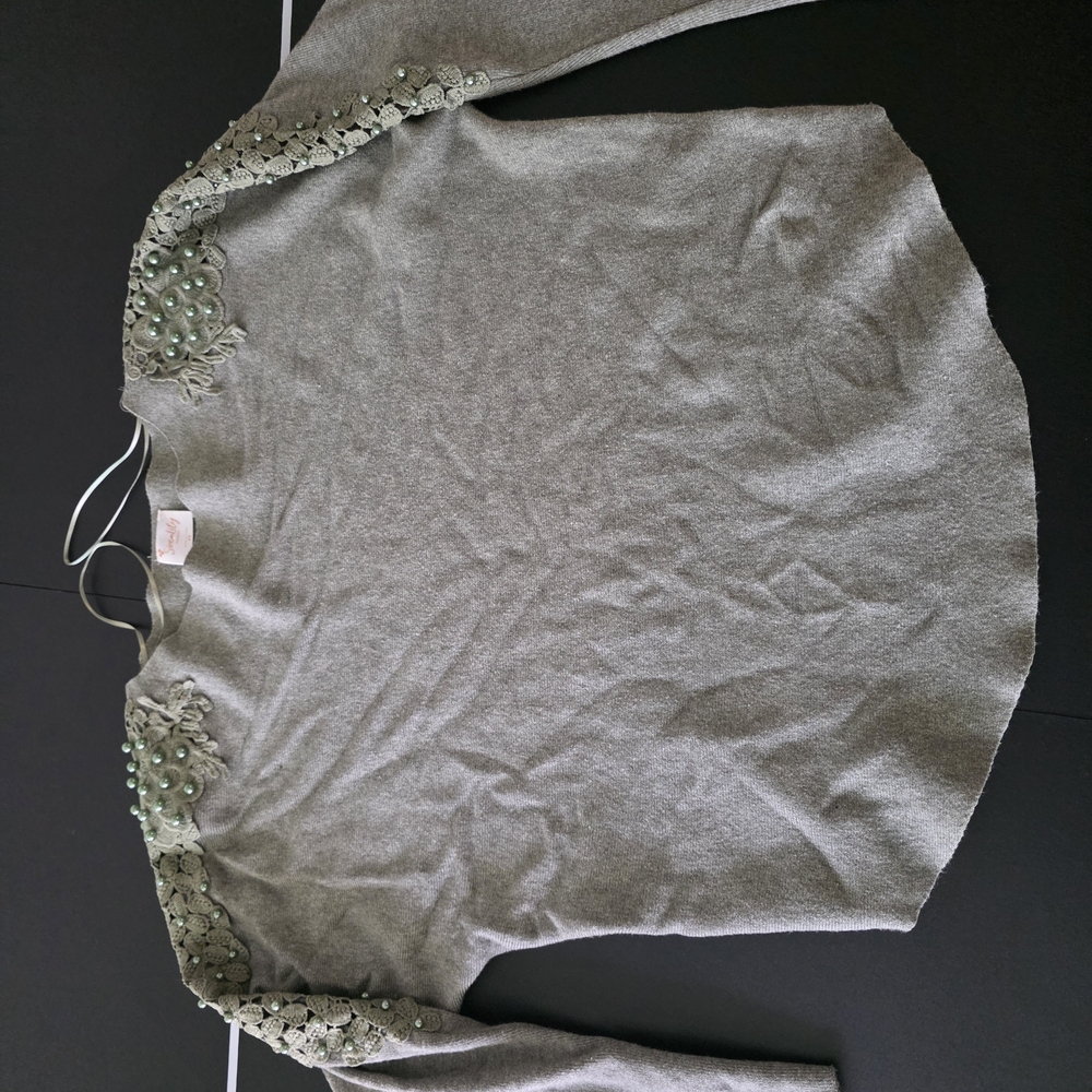 Siren Lily Gray Top with Green Embellishments